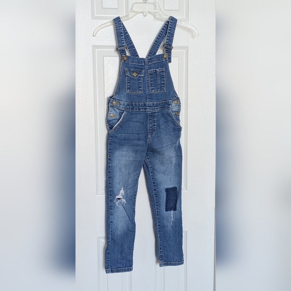Zara Girl Kids (7) Blue Jean/Denim Distressed Overalls w/Imperfection Accents